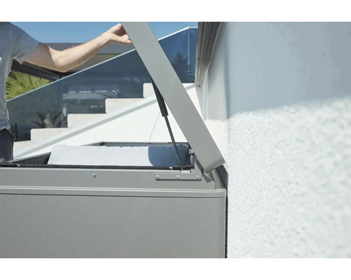 Öppen förvaringsbox för utomhusbruk med kuddar