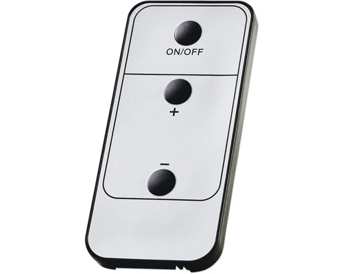 Fjärrkontroll med på- och avknapp samt plus- och minusknapp