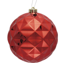 Röd julgranskula med geometriskt mönster