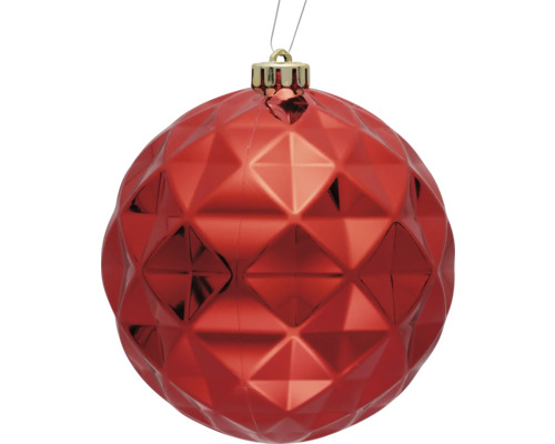 Röd julgranskula med geometriskt mönster