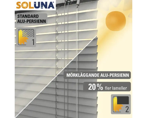Soluna aluminiumpersienn med standard- och mörkläggningsfunktion