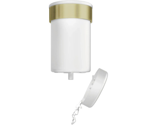 Vattenfilterpatron med öppet lock som vatten rinner ur