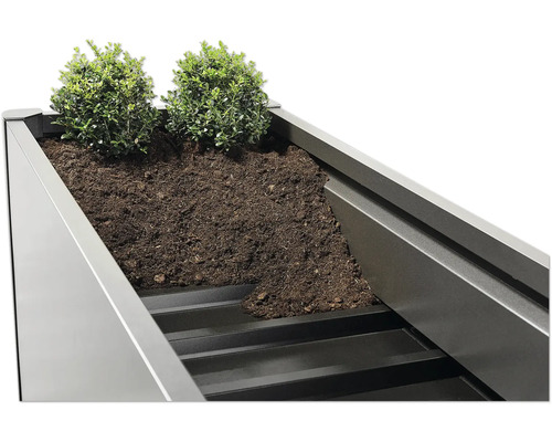 Metallodlingslåda med jord och plantering