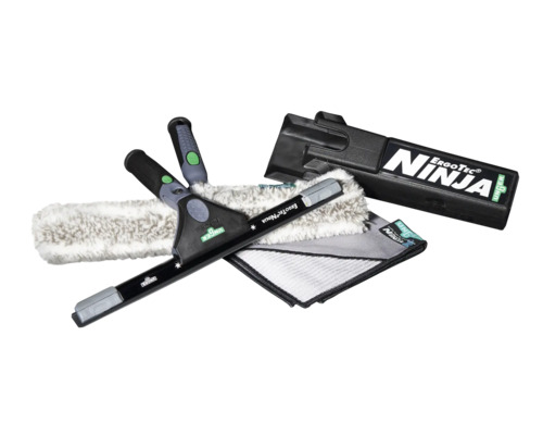 Unger ErgoTec Ninja fönsterrengöringsset med skrapa, tvättare, mikrofiberöverdrag och förvaringslåda