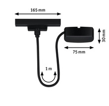Mått på en hänglampa: 165 mm bred, 75 mm djup, 30 mm hög, kabellängd 1 meter