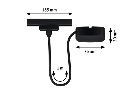 Mått på en hänglampa: 165 mm bred, 75 mm djup, 30 mm hög, kabellängd 1 meter