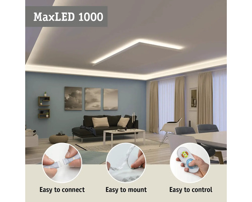 Vardagsrum med indirekt belysning från en LED-list i taket, enkel montering, enkel anslutning, enkel användning