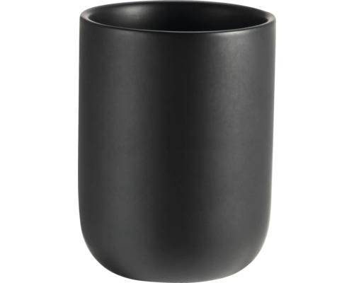 Svart, cylindrisk blomkruka av keramik
