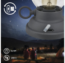 Grå campinglampa med USB-C-port och batterifunktion