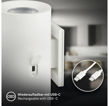 Vit vägglampa med USB-C laddningsport