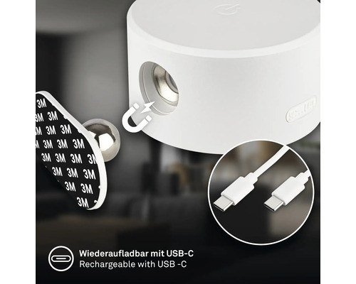 Magnetisk lampa med USB-C-laddningsfunktion, 3M självhäftande pad och stålkula