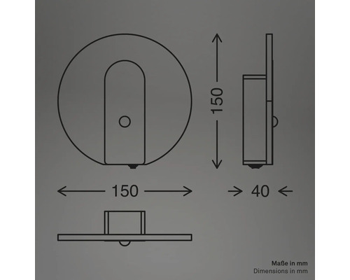 Teknisk ritning av en badrumsprodukt med mått i millimeter