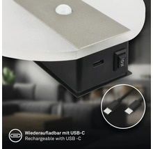 USB-C-port och strömbrytare på en lampa