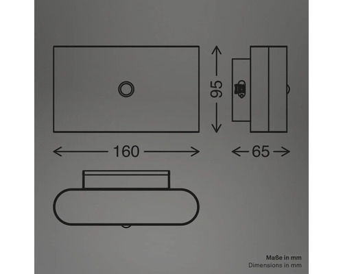 Teknisk ritning av en vägglampa med mått i millimeter