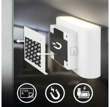 LED-vägglampa med magnetisk fästning, självhäftande yta och USB-laddningsfunktion
