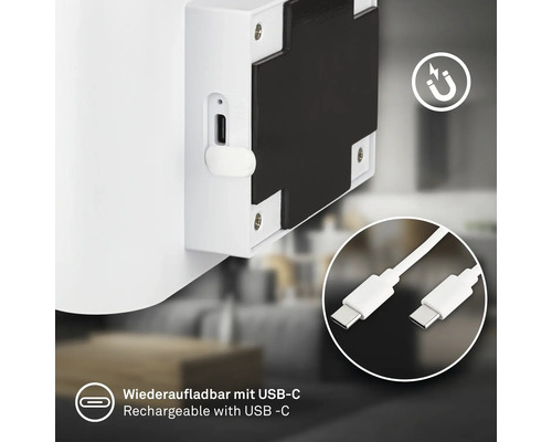 Produkt med USB-C-port för laddning och magnetisk fastsättning.