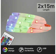 LED-strip med färgbyte, dimbar, 2x15 meter lång och USB-anslutning