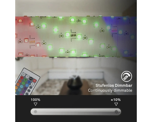 LED-strip med fjärrkontroll och steglös dimfunktion.