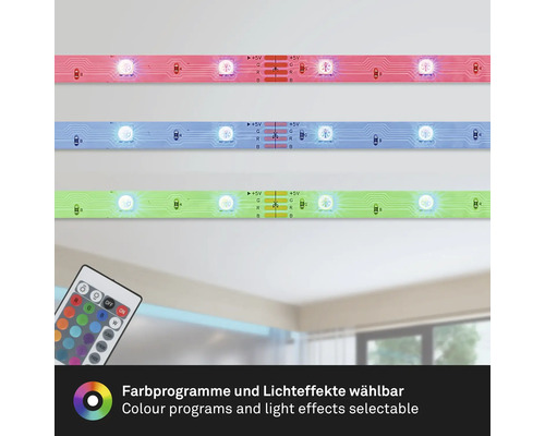 LED-strips i olika färger med fjärrkontroll för färgval