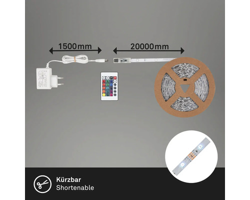 LED-strip med fjärrkontroll, transformator och 20000 mm längd