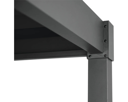 Detaljvy av ett grått terrasstak med aluminiumram