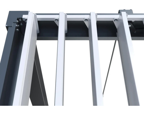 Detaljvy av en lamellpergola med justerbara lameller