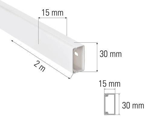 Kabelkanal, 2 meter lång, 15 mm bred och 30 mm hög