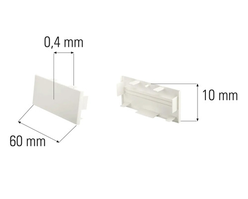 Täcklock i plast, 60 mm bred, 0,4 mm tjock och 10 mm hög