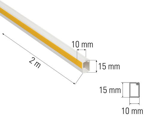 Installationskanal, två meter lång, mått tio gånger 15 millimeter