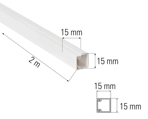 Kabelkanal, längd 2 meter, mått 15 x 15 millimeter