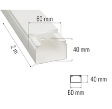 Kabelkanal, 2 meter lång, 60 millimeter bred, 40 millimeter hög