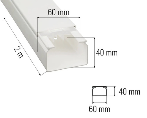 Kabelkanal, 2 meter lång, 60 millimeter bred, 40 millimeter hög
