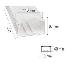 Installationskanal av plast, 2 meter lång, 110 millimeter bred och 60 millimeter hög