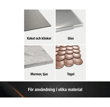 Olika material: Kakel, glas, marmor och tegel