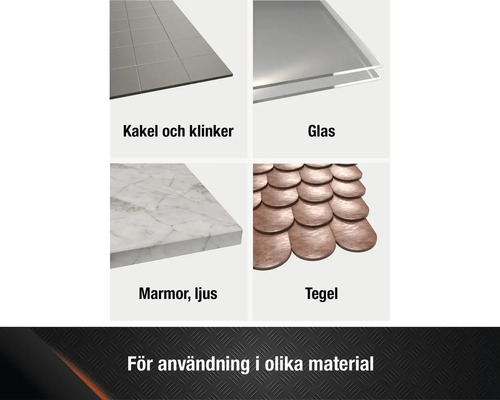 Olika material: Kakel, glas, marmor och tegel