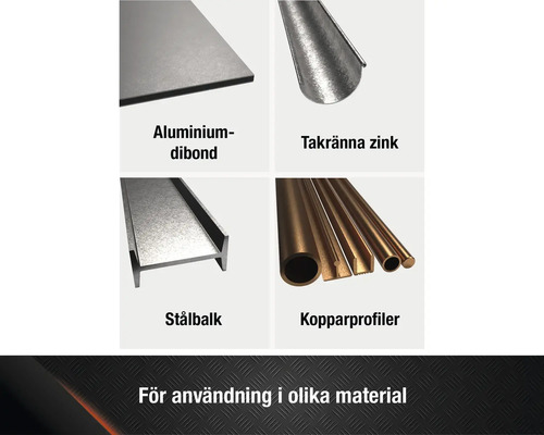Produktöversikt: Aluminiumkompositplatta, hängränna av zink, stålbalk, kopparprofiler