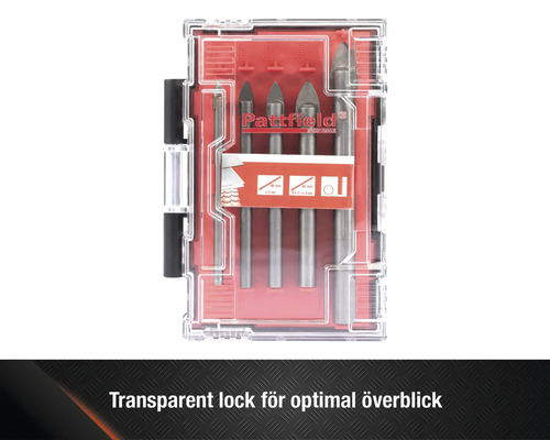 Pattfield glasborrsats i genomskinlig förvaringsbehållare