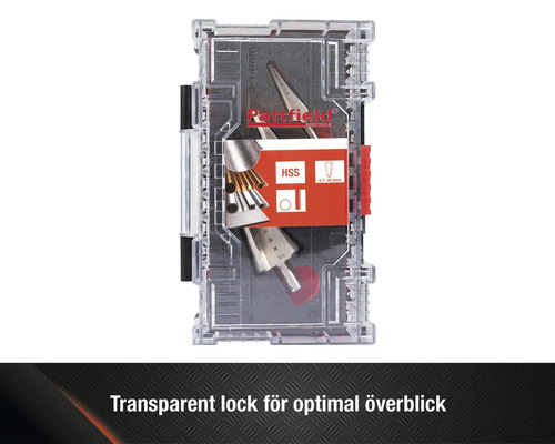 Stegborrsats i transparent förvaringslåda