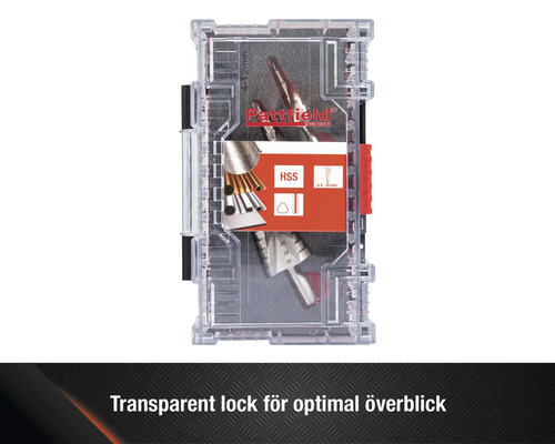 Forstnerborr set i transparent plastlåda
