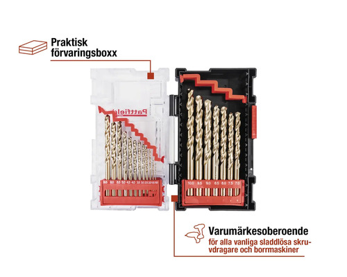 Borrsats i förvaringslåda för borrmaskiner och skruvdragare
