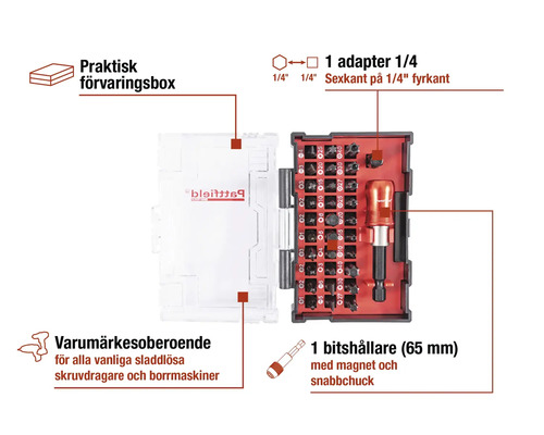 Bitsats med magnetisk bitshållare och förvaringslåda