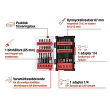 Borrar och bits set med förvaringsbox, magnetisk bitshållare, hylsnyckelinsatser och adaptrar