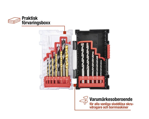 Borrsats i öppen förvaringslåda