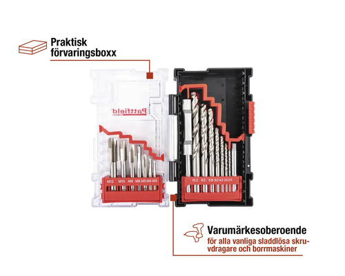 Borrar och gängtappar i förvaringslåda