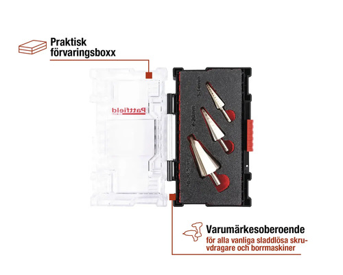 Stegborrset i transparent förvaringslåda
