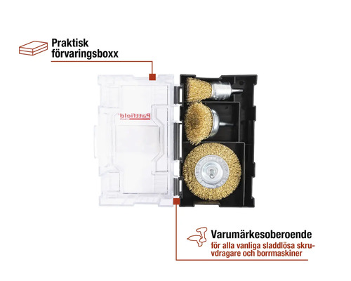 Stålborstsats för borrmaskiner i förvaringslåda