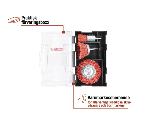 Stålborstsats i förvaringslåda för borrar och skruvdragare