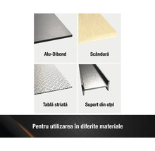 Urval av olika material: aluminiumkompositplatta, träplanka, durkplåt, stålstöd