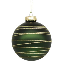 Grön julgranskula med guldiga ränder