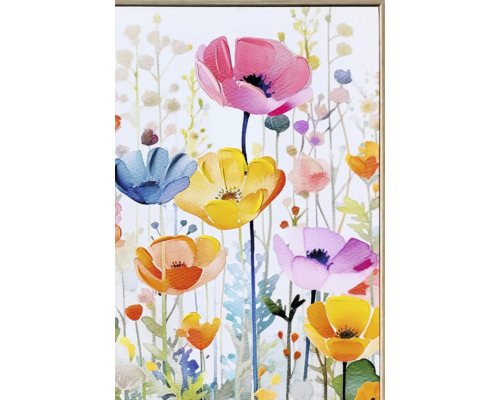 Målning med blommotiv i ram